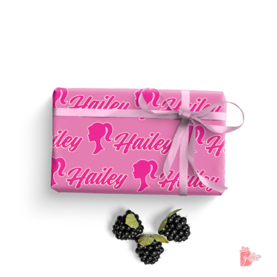 Personalized Barbie Gift Wrap | Custom Name in Cursive Font | Barbie Doll Silhouette on Pink, Blue For Girls, Women, Teenagers, 24in Wide - image3